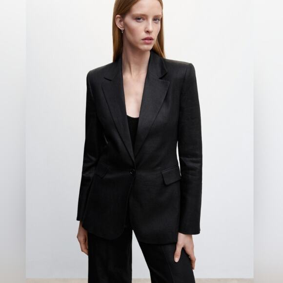 Mango Jackets & Blazers - Mango MNG Women's 100% Linen Blazer Size XL Black Jacket Business Office